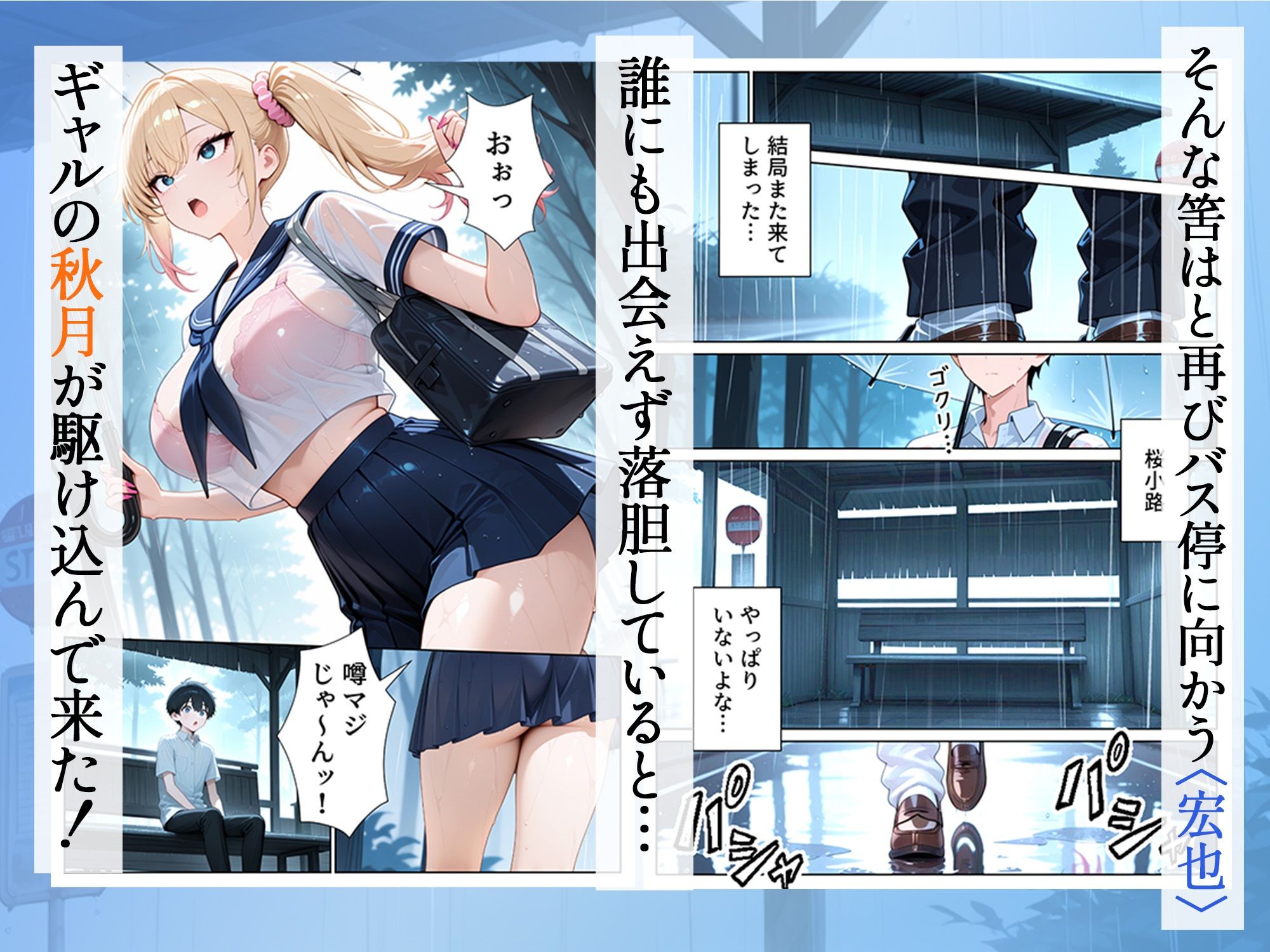 雨宿りのバス停で学園美女と濡れ透けSEXした話 画像7